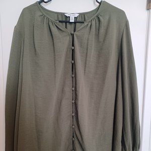 Nine West Women's Long Sleeve Olive Green V-neck Blouse Size 2X